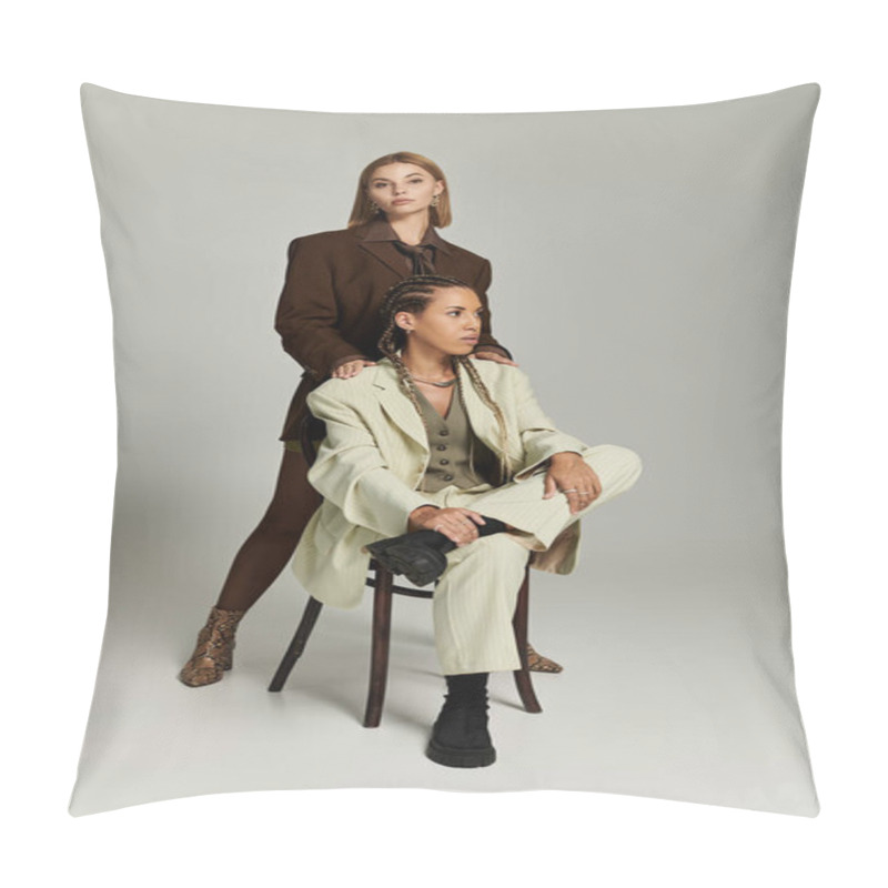 Personality  A Beautiful Couple In Autumn Attire Enjoys Each Others Presence With Playful Smiles And Warmth. Pillow Covers