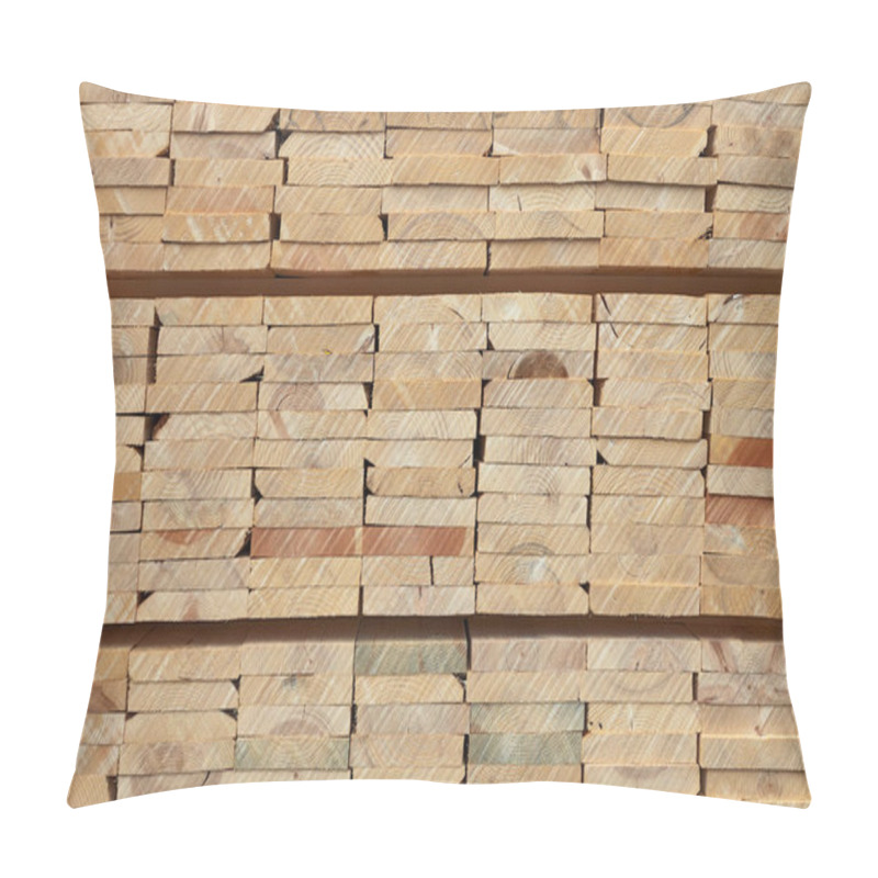 Personality  Pattern Of Stacked Rectangular Wooden Beam Timber At Sawmill Lumberyard Pillow Covers