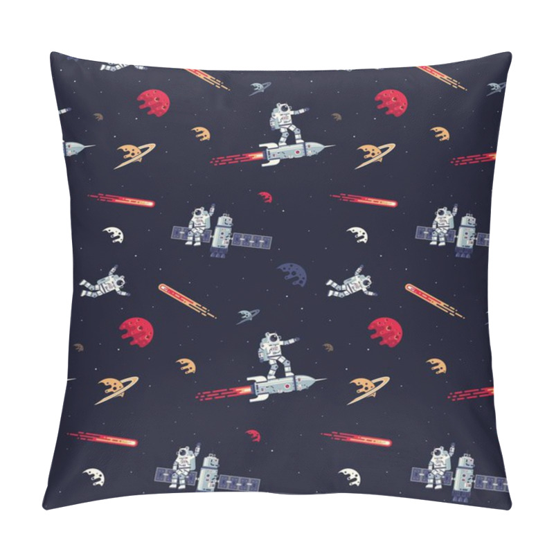 Personality  Seamless Space Pattern With Astronauts, Rockets, Satellites And Planets Pillow Covers