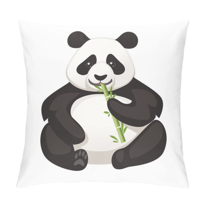 Personality  Cute Big Panda Sit On Floor Holds Bamboo And Eat Branch Cartoon Animal Design Flat Vector Illustration Pillow Covers