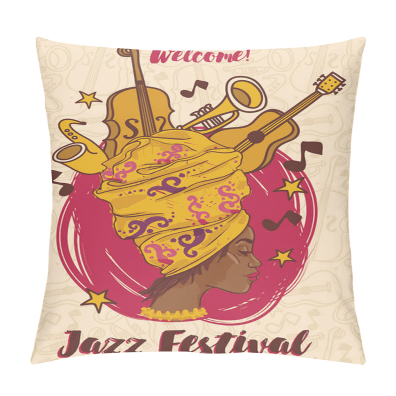 Personality  African American Woman And Musical Instruments Pillow Covers