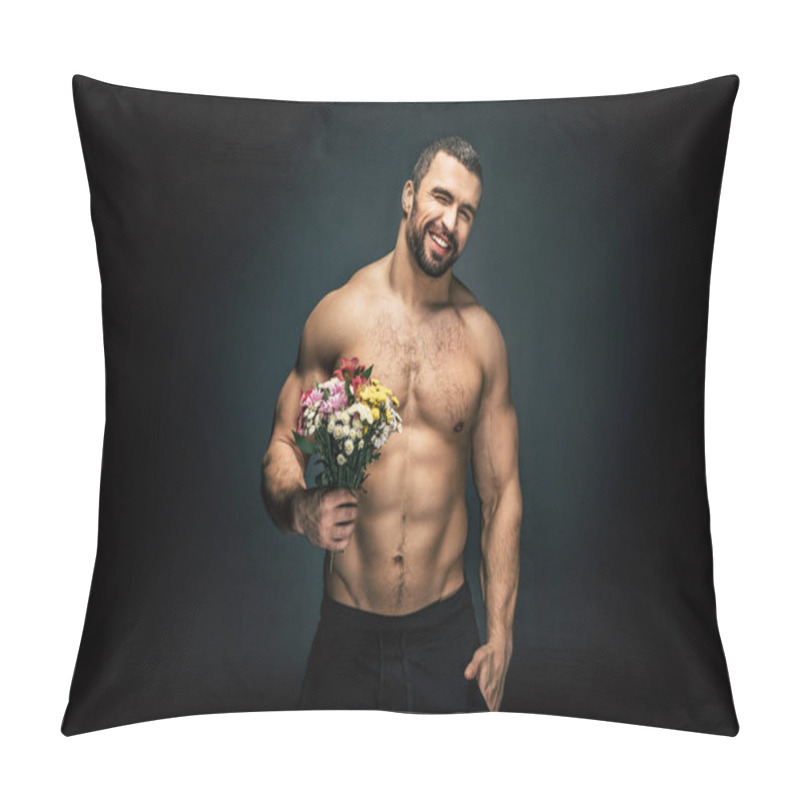 Personality  Sportive Man With Bouquet Of Flowers Pillow Covers