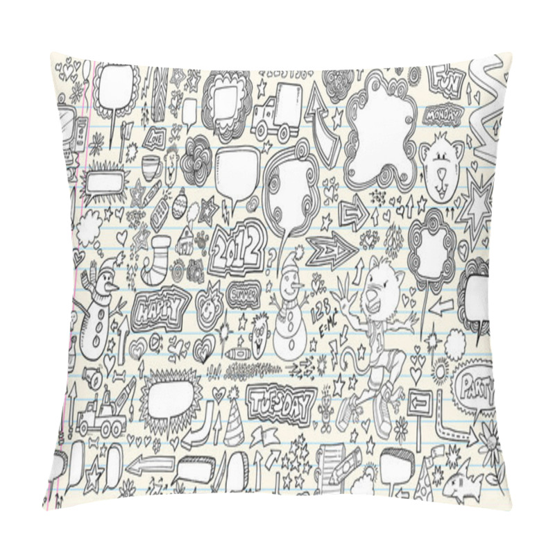 Personality  Notebook Doodle Speech Bubble Design Elements Mega Vector Illustration Set Pillow Covers