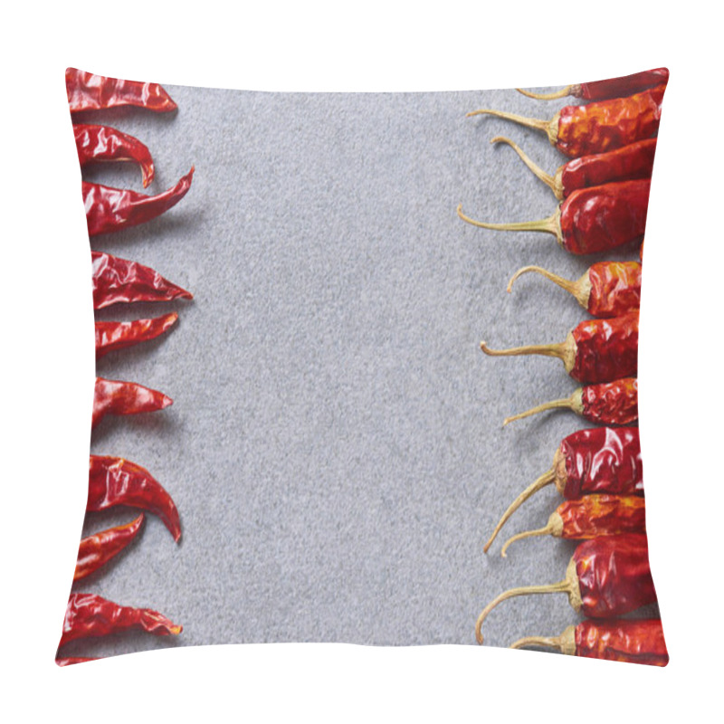 Personality  Top View Of Red Chili Peppers Arranged On Grey Tabletop Pillow Covers