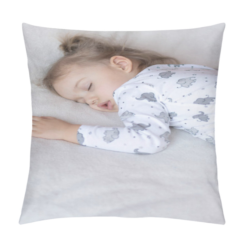 Personality  Above View Of Little Girl In Bed. Pillow Covers