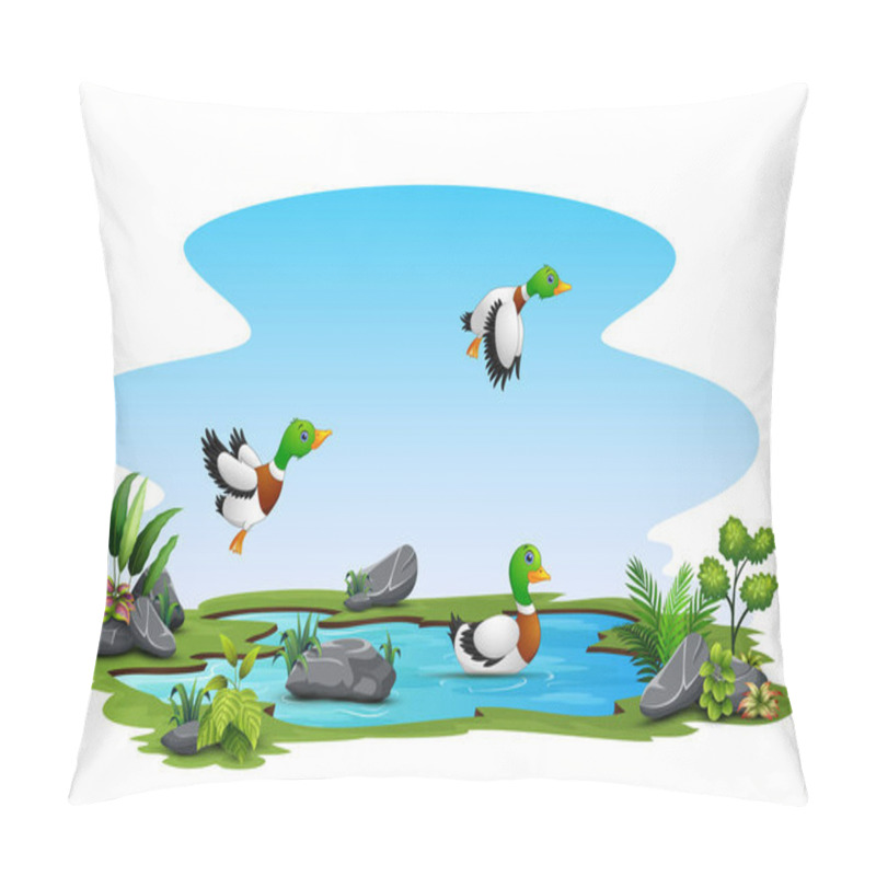 Personality  Three Duck Playing On The Small Pond Pillow Covers