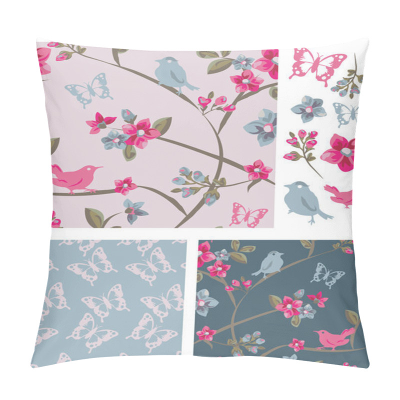 Personality  Spring Bird Floral Vector Seamless Patterns And Icons. Pillow Covers