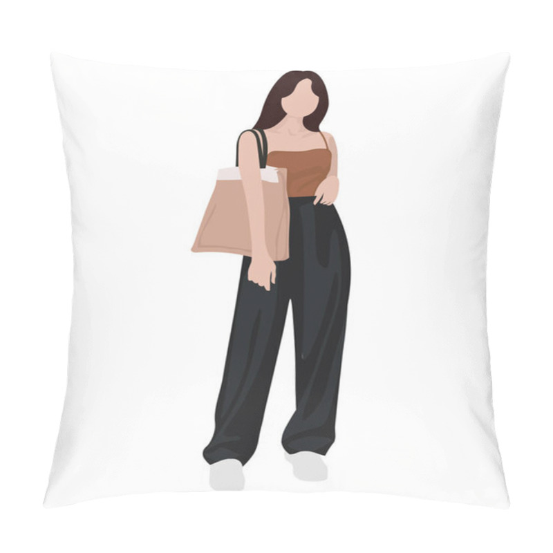 Personality  Fashionable Girl In Stylish Clothes, Vector Illustration On A White Background Pillow Covers