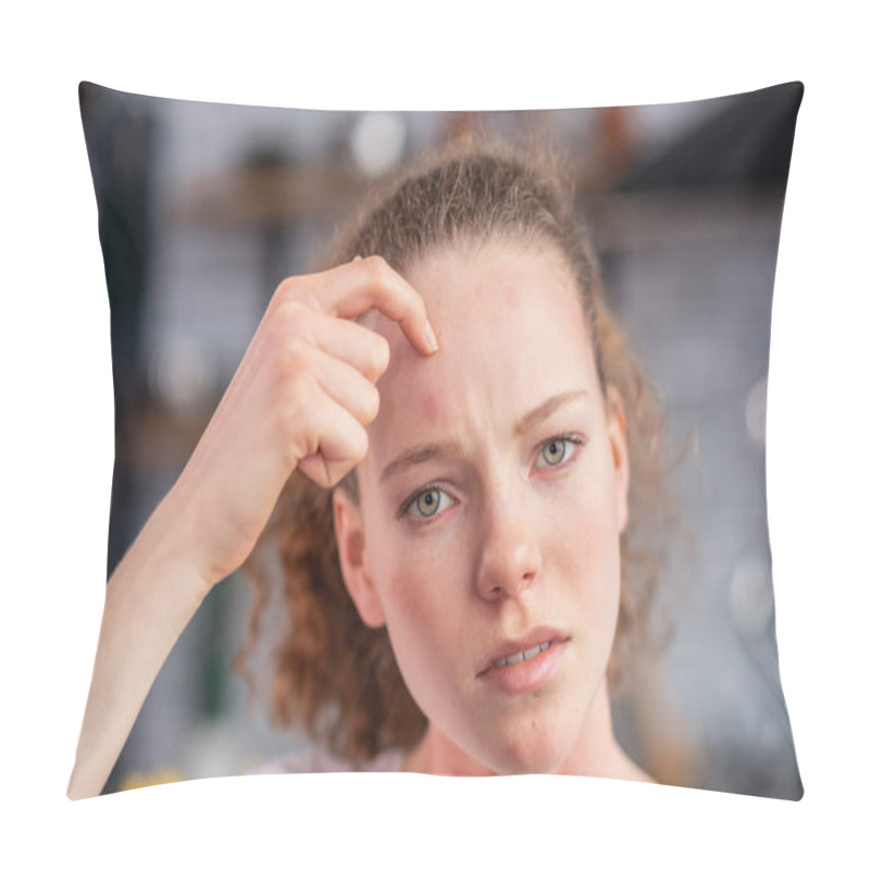 Personality  Distressed Long-haired Woman Pointing On Allergic Spot Pillow Covers