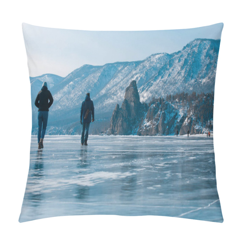 Personality  Tourists Walk On The Blue Ice Of Lake Baikal Pillow Covers