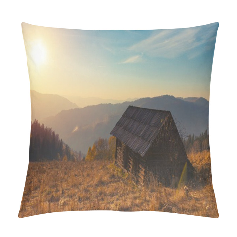 Personality  Colorful Autumn Landscape In The Mountain Village. Foggy Morning In The Carpathian Mountains. Sokilsky Ridge, Ukraine, Europe. Pillow Covers