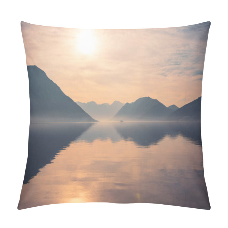 Personality  Beautiful Sunset On Lake And Mountain- Montengro, Bay Of Kotor Pillow Covers