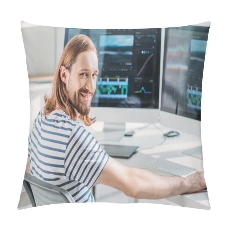 Personality   Cheerful Bearded Art Editor Working In Studio  Pillow Covers