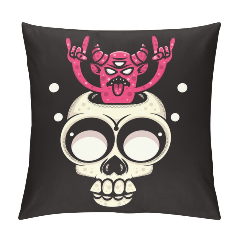 Personality  ILLUSTRATION OF SKULL AND MONSTER SUITABLE FOR T-SHIRT, STICKER, AND RELATED BUSINESS Pillow Covers