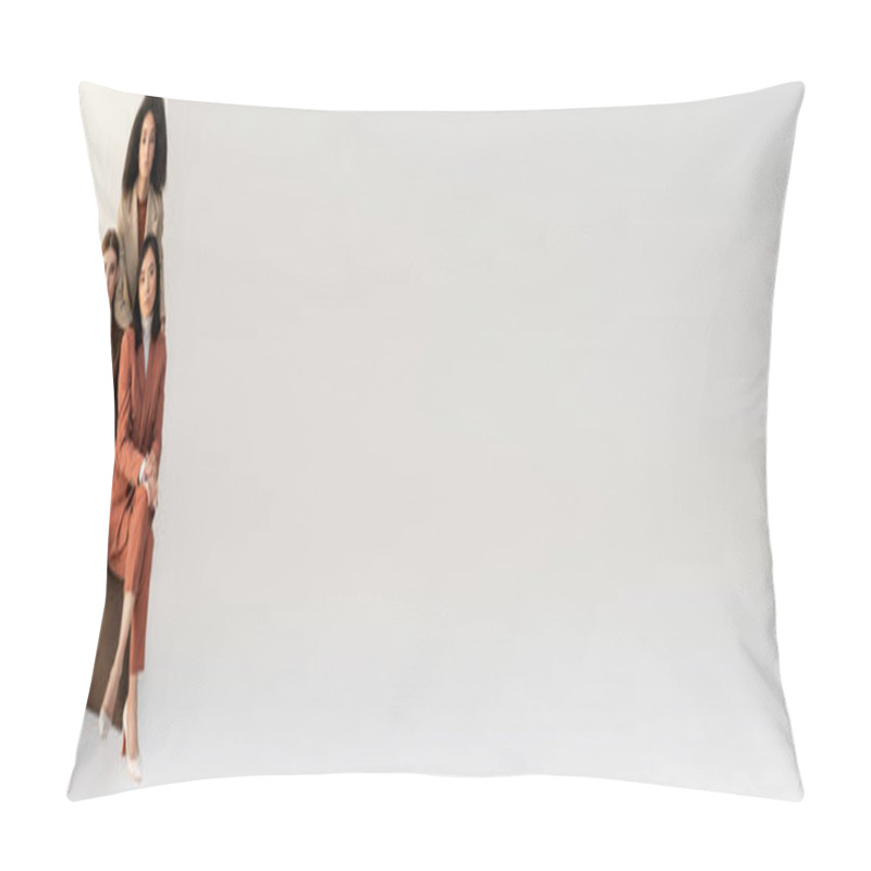 Personality  Young Multicultural Women In Stylish Suits Looking At Camera On White, Banner Pillow Covers