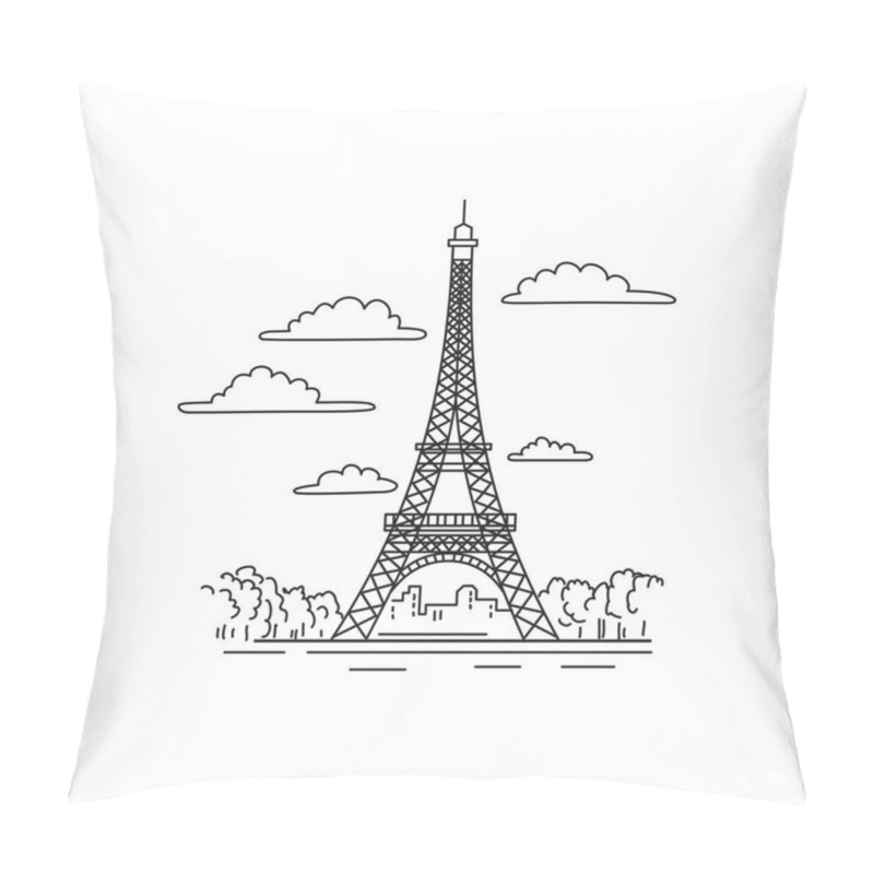 Personality  Mono Line Illustration Of Eiffel Tower Or Tour Eiffel On The Champ De Mars In Paris, France Done In Monoline Line Art Black And White Style Pillow Covers