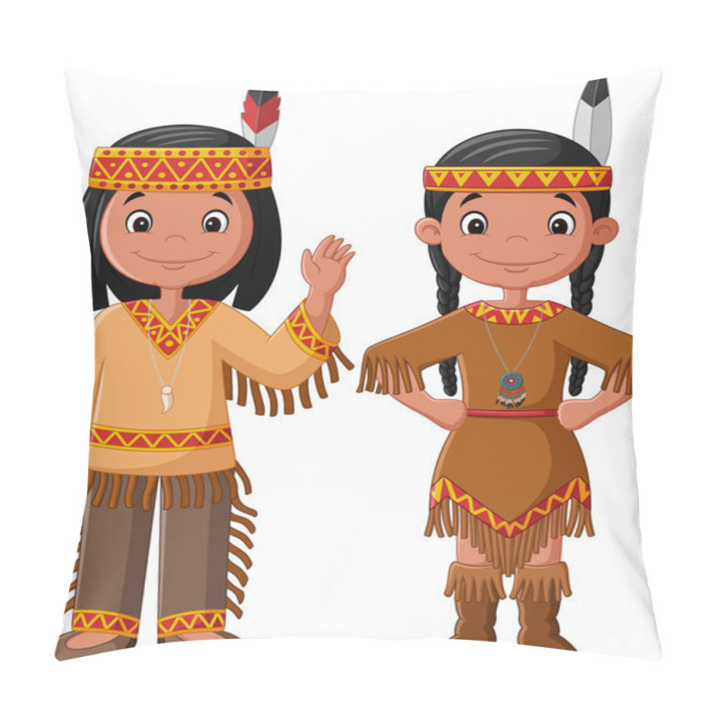 Personality  Cartoon Couple Native Indian American With Traditional Costume Pillow Covers