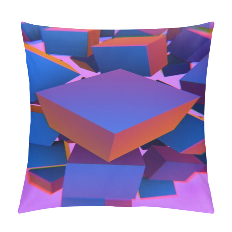 Personality  Vibrant 3D Cubes With Blue And Purple Neon Glow On A Black Backgroun Pillow Covers