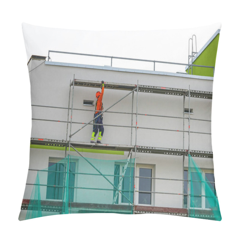 Personality  Demolition Of Scaffolding After Insulation And Renovation Of The Apartment House Facade Pillow Covers