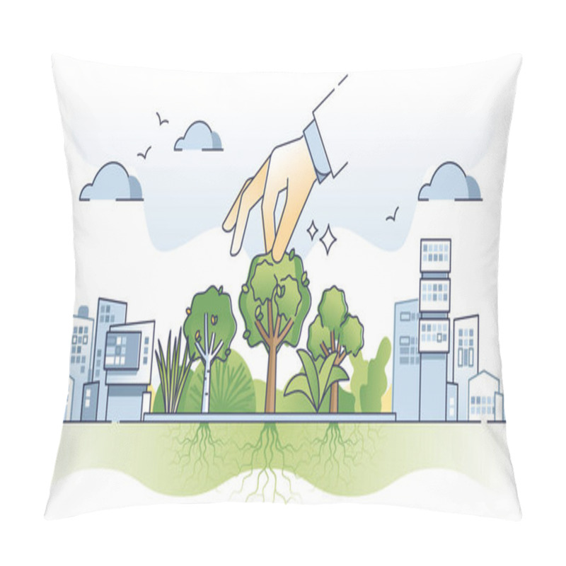 Personality  Green Spaces In Urban Environment With Tree City Park Area Outline Concept. Nature Friendly Vegetation In Ecological And Modern Town For Fresh Air Vector Illustration. Beautiful And Lush Landscape. Pillow Covers