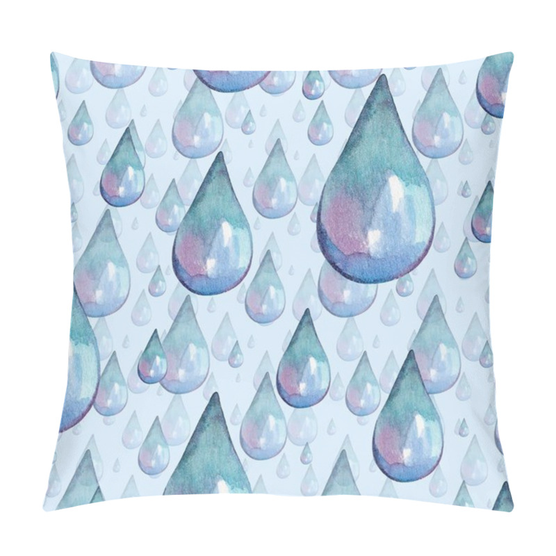 Personality  A Collection Of Water Droplets In Varying Sizes Gracefully Hangs Against A Light Blue Backdrop, Showcasing Shades Of Turquoise And Soft Reflections. The Artwork Creates A Serene Atmosphere. Pillow Covers