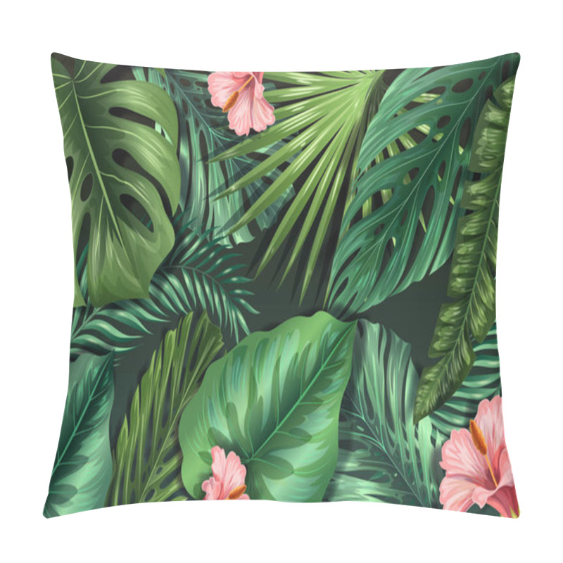 Personality  Realistic Tropical Leaves Background Vector Design Illustration Pillow Covers