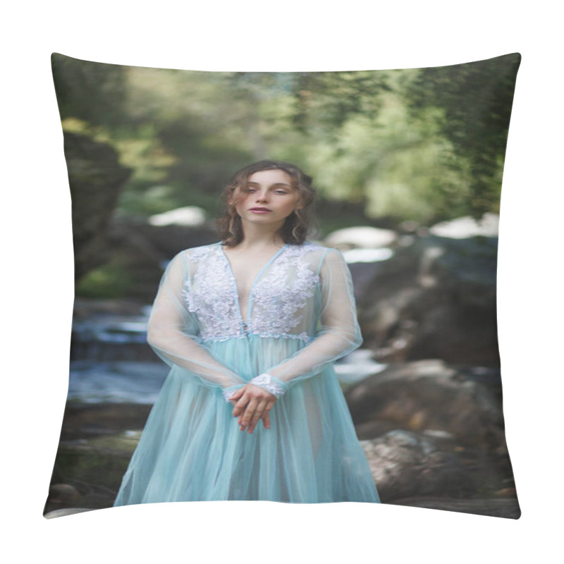 Personality  The Tale Of The Mermaid. Tale Of The River Nymph. Girl In A Blue Dress By The River. Photosession In Altai Pillow Covers