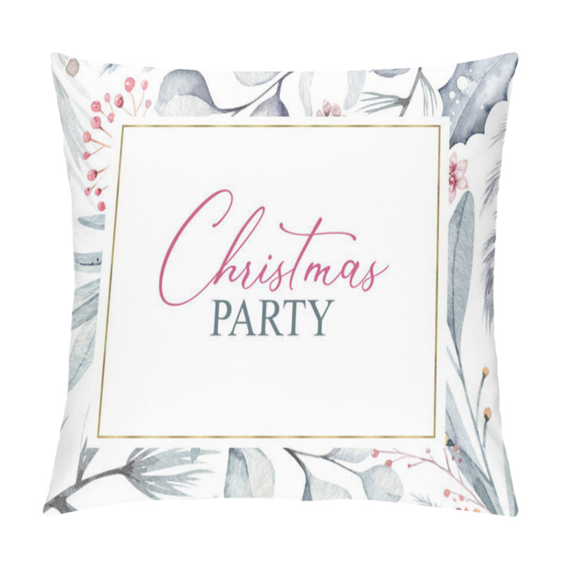 Personality  Watercolor Winter Background With Plants, Branches, Berries And Splashes. Christmas Pre-made Scene Pillow Covers