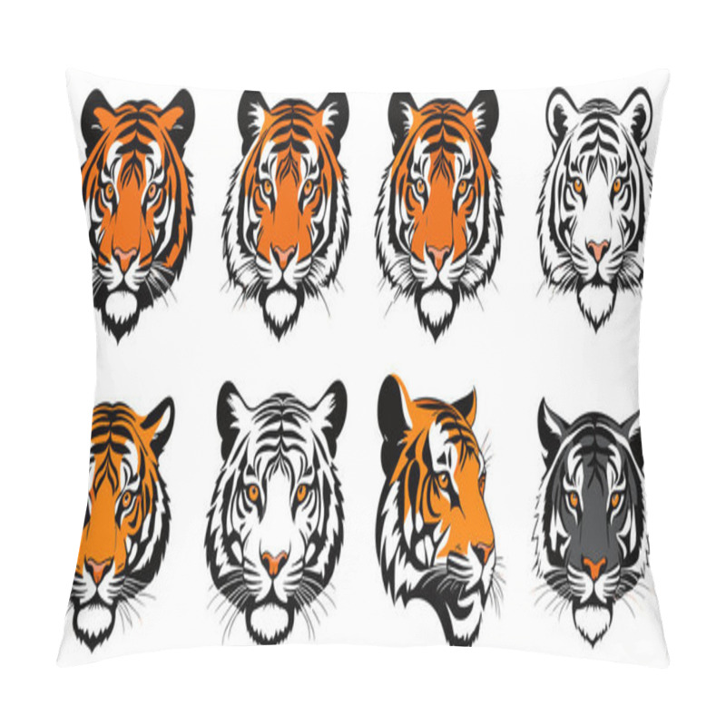 Personality  Set Of A Tiger Head Silhouette Vector Illustration Pillow Covers