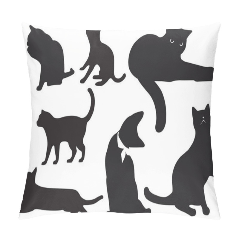 Personality  Vector Figure Cat Outline Cleaning Sitting Curious Walking  Action Character Solid Black Color Isolated White Background Pillow Covers