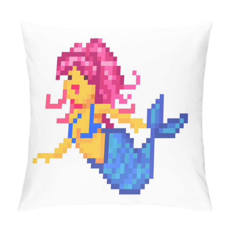 Personality  Cute Mermaid With Pink Hair, Pixel Art Character Isolated On Whi Pillow Covers