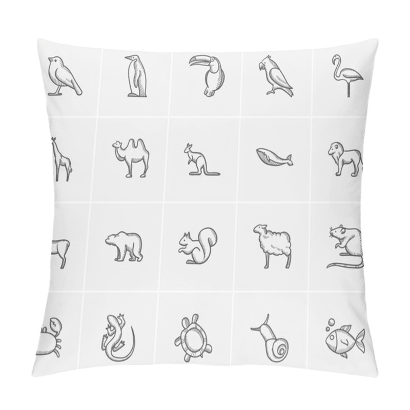 Personality  Animals Sketch Icon Set. Pillow Covers