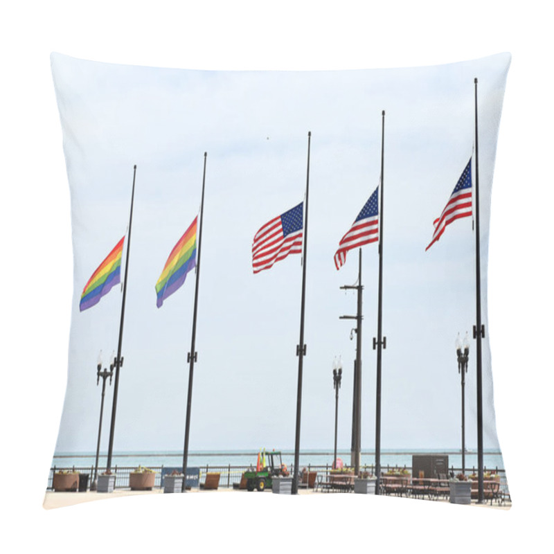 Personality  A Rainbow Flags And Flags Of US In Chicago, USA Pillow Covers