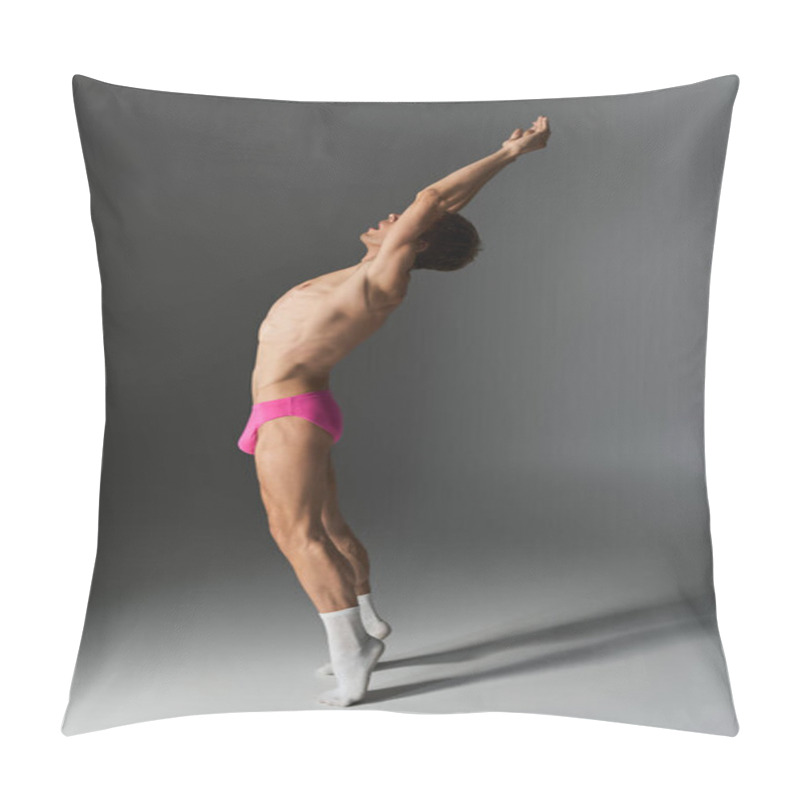 Personality  A Dancer Showcases Grace And Flexibility, Arms Raised, Wearing Pink Shorts. Pillow Covers