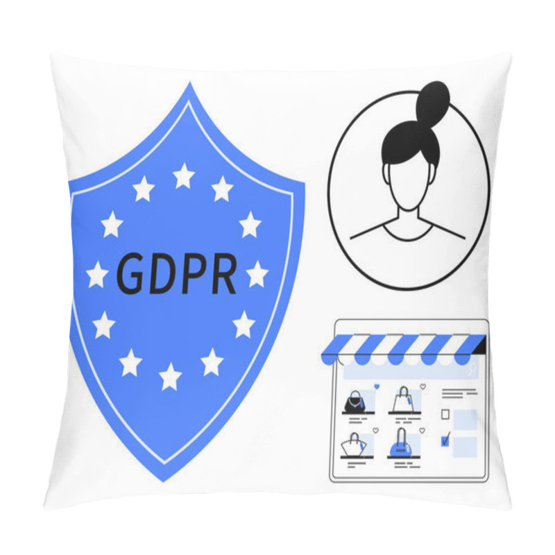 Personality  Shield With GDPR Text Surrounded By Stars, User Profile In Circle, And Website Interface. Ideal For Data Protection, Privacy, Online Security, Regulations, Compliance, Consent Management Legal Pillow Covers