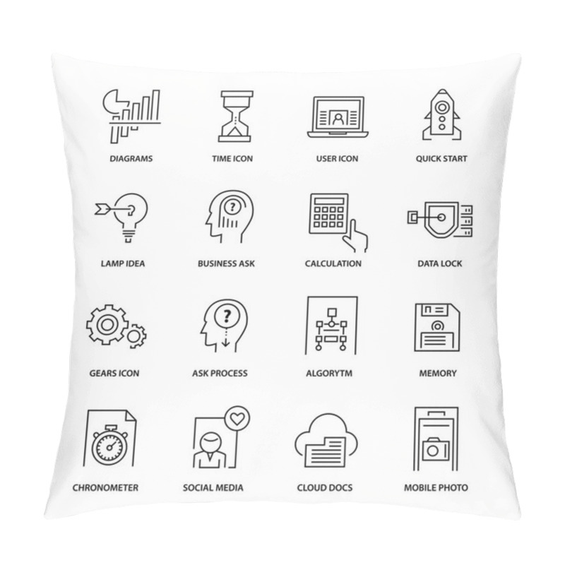 Personality  Modern Thin Line Icons Set For Business Pillow Covers