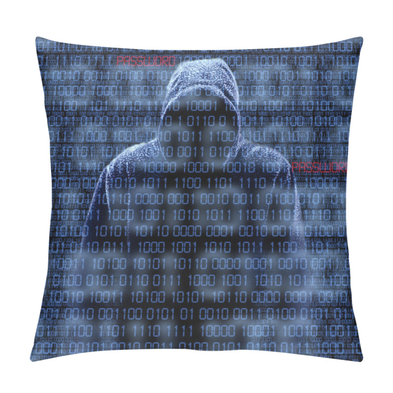 Personality  Silhouette Of A Hacker Isloated On Black Pillow Covers