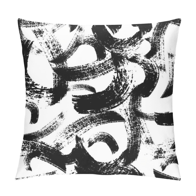 Personality  Seamless Pattern With Black Brushstrokes In Abstract Shapes On White Background. Abstract Ink Grunge Texture. Vector Illustration Pillow Covers