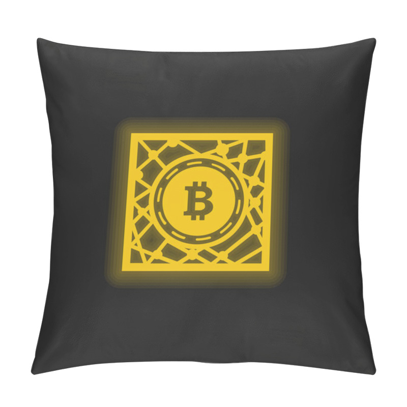 Personality  Bitcoin Digital Network Symbol Yellow Glowing Neon Icon Pillow Covers