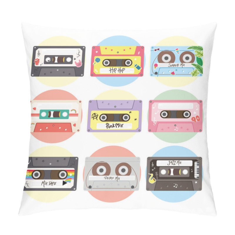 Personality  Retro Cassettes Icon Set Vector Design Pillow Covers