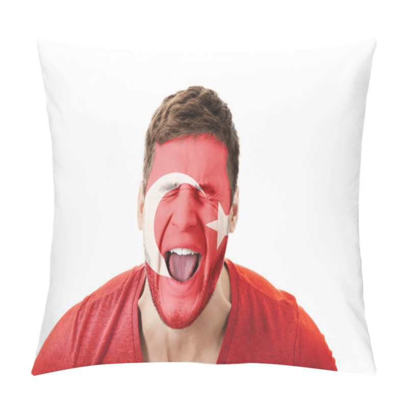 Personality  Screaming Man With Turkish Flag On Face. Pillow Covers