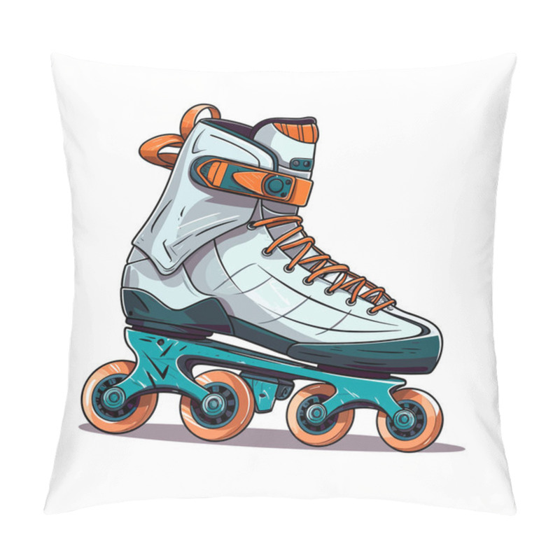 Personality  Roller Skates - Inline Skates - Sports Adrenaline Games -  Cartoon Vector Illustration. Label, Sticker, T-shirt Printing Pillow Covers