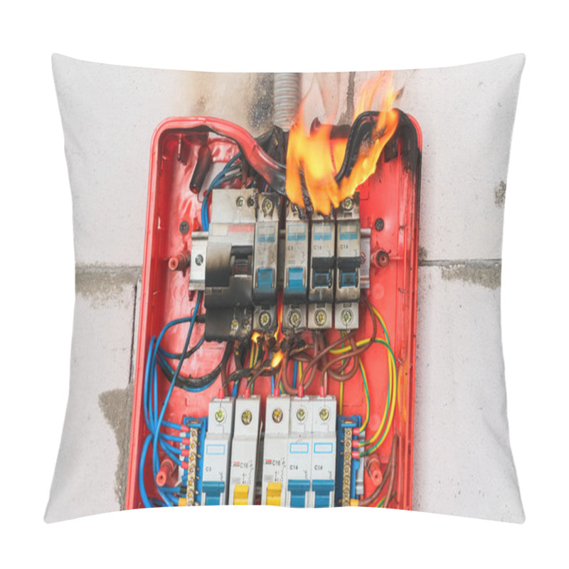 Personality  Burning Switchboard From Overload Or Short Circuit On Wall Closeup Pillow Covers