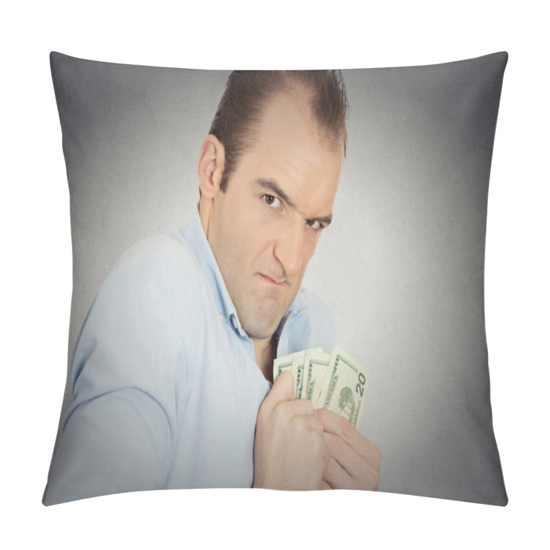 Personality  Greedy Banker Executive CEO Boss, Holding Dollar Banknotes Pillow Covers