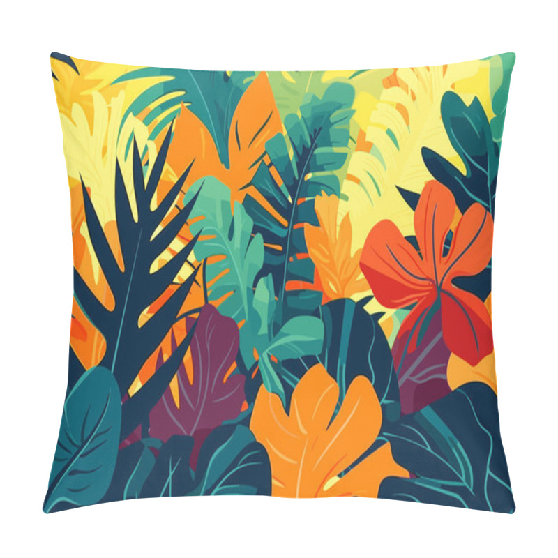 Personality  A Material Design Wallpaper Depicting Vivid Tropical Foliage. Inspired By The Works Of Douanier Rousseau Pillow Covers