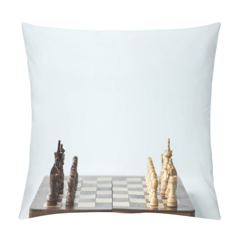 Personality  Chess Board With Chess Pieces Set For New Game Isolated On White Pillow Covers