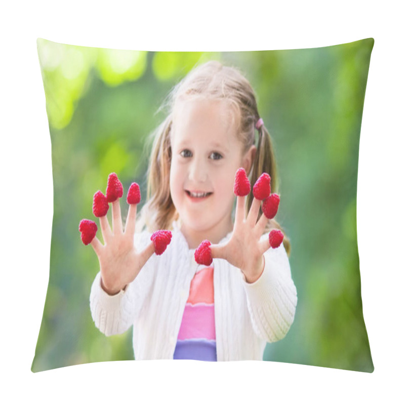 Personality  Child Picking And Eating Raspberry In Summer Pillow Covers