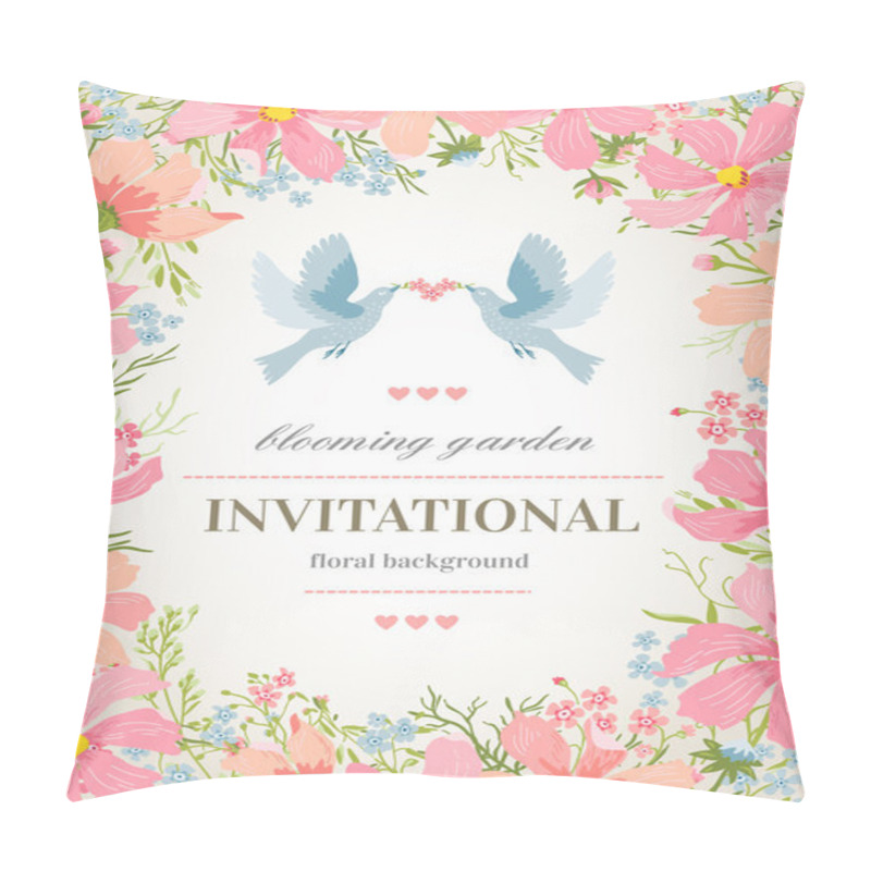 Personality  Flowers Frame Around And Birds. Pillow Covers