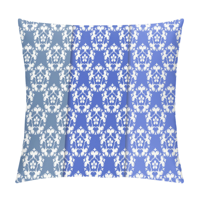 Personality  Set Of Blue Floral Ornamental Designs. Vertical Seamless Patterns For Wallpapers And Fabrics Pillow Covers