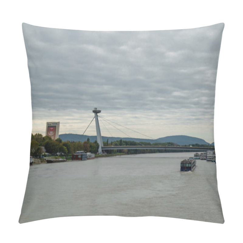 Personality  Aerial Drone Photo Of The Danube River And Most SNP In Bratislava, Slovakia Pillow Covers